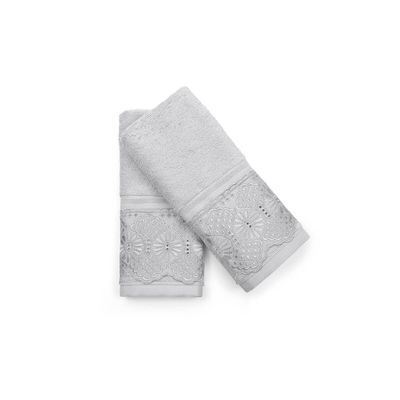 Kit Toalha Lavabo 2 Peças com Renda Roma Bouton Bege