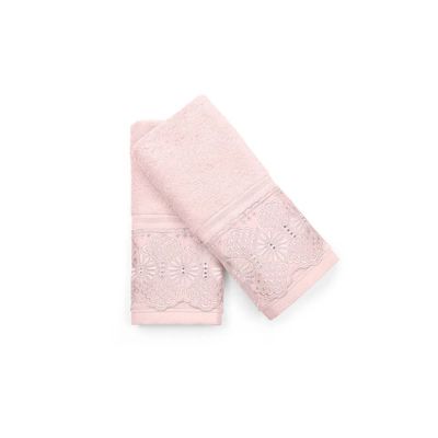 Kit Toalha Lavabo 2 Peças com Renda Roma Bouton Bege