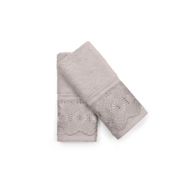 Kit Toalha Lavabo 2 Peças com Renda Roma Bouton Bege