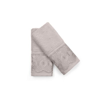 Kit Toalha Lavabo 2 Peças com Renda Roma Bouton Bege