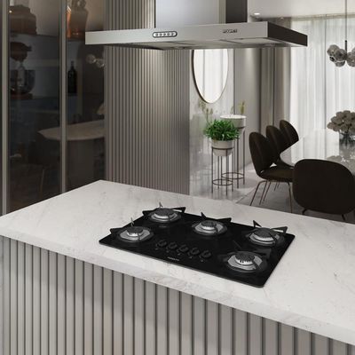 Cooktop Fogatti à Gás Fgt 5b Vidro Preto Flange Inox Preto Bivolt