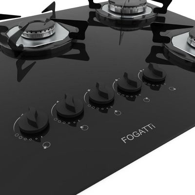 Cooktop Fogatti à Gás Fgt 5b Vidro Preto Flange Inox Preto Bivolt