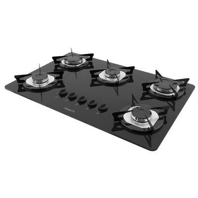 Cooktop Fogatti à Gás Fgt 5b Vidro Preto Flange Inox Preto Bivolt