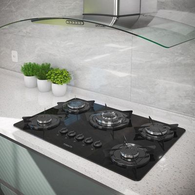 Cooktop Fogatti à Gás Fgt 5b Tc Vidro Preto Flange Esmaltada Preto Bivolt