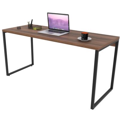 Kit Mesa Para Escritório com Estante Office Estilo Industrial Form C01 150 cm Nogal - Lyam Decor