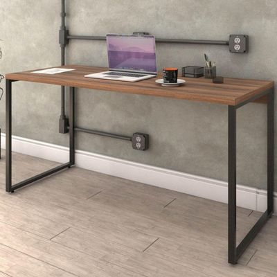 Kit Mesa Para Escritório com Estante Office Estilo Industrial Form C01 150 cm Nogal - Lyam Decor