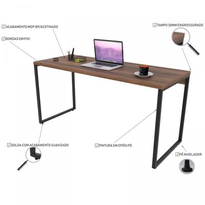 Kit Mesa Para Escritório com Estante 4 Prateleiras Industrial Form C01 150 cm Nogal - Lyam Decor