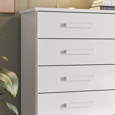 Cômoda Platina 2019 - 5 Gavetas Sapateira Rodízios Corrediças Metálicas Puxadores Cromados Branco - Lukaliam Móveis