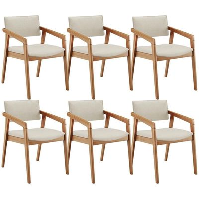 Kit 06 Cadeiras Para Sala De Jantar Estar Living Giorgia L02 Linho Champagne - Lyam Decor