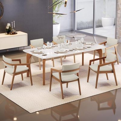 Kit 06 Cadeiras Para Sala De Jantar Estar Living Giorgia L02 Linho Champagne - Lyam Decor