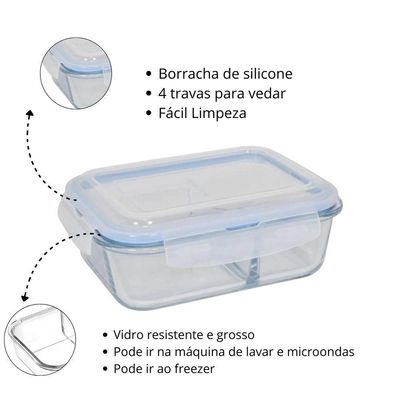 Vasilha De Vidro Hermética Com Tampa 1520ml Mantimentos Para Microondas Geladeira Comida Pote