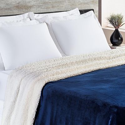 Cobertor Magnific Casal Queen Sherpa Com Manta Microfibra Toque Lã Carneiro 01 Peça - Azul Marinho