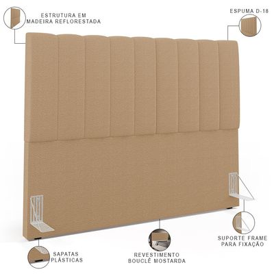 Cabeceira Cama Box Casal King 195 cm Dália W01 Bouclê Mostarda - Lyam Decor