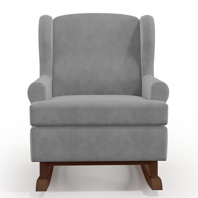 Poltrona De Amamentação Com Balanço Malu Base De Madeira P02 Suede Cinza - Lyam Decor
