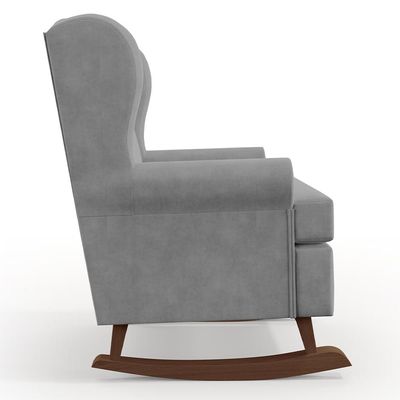 Poltrona De Amamentação Com Balanço Malu Base De Madeira P02 Suede Cinza - Lyam Decor