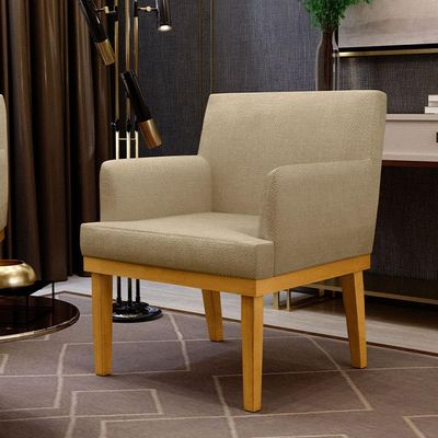 Kit 4 Poltronas Decorativas Para Sala de Estar e Recepção Beatriz W01 Linho Bege Escuro - Lyam Decor
