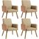 Kit 04 Poltronas Decorativa Maria W01 Pés Palito Linho Bege Escuro Couríssimo Camel - Lyam Decor