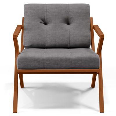 Poltrona Decorativa Sala de Estar com Cintas de Corano Laís B04 Linho Cinza Escuro - Lyam Decor