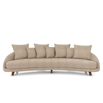 Sofá Living 3 Lugares 265cm Pés Madeira Morales com Almofadas Bouclê Bege Escuro G52 - Gran Belo
