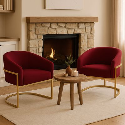 Poltrona Sala Decorativa Industrial Dourada Kit 2 Arielle Veludo Marsala D03 - D'Rossi