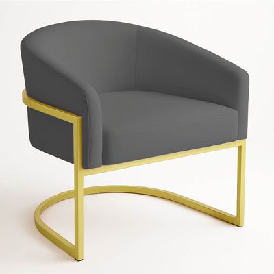 Poltrona Sala Decorativa Industrial Dourada Kit 2 Arielle Suede Grafite D03 - D'Rossi