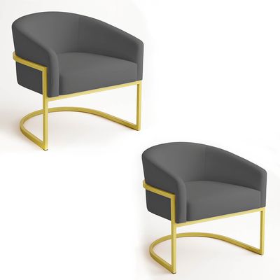 Poltrona Sala Decorativa Industrial Dourada Kit 2 Arielle Suede Grafite D03 - D'Rossi