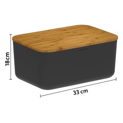 Conjunto Boleira com Cúpula e Pé Tábua Migalheira Porta Pães com Tampa Preto Plástico Bambu Ou