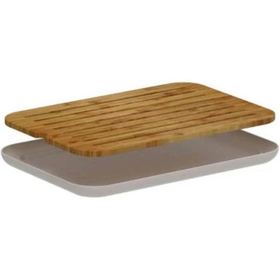 Conjunto Boleira com Cúpula e Pé Tábua Migalheira Porta Pão com Tampa Bege Plástico Bambu Ou