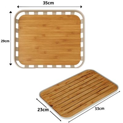 Kit Tábua Migalheira 33x23cm Porta Pão e Bandeja para Servir 35x29cm Retangular Bambu Ou