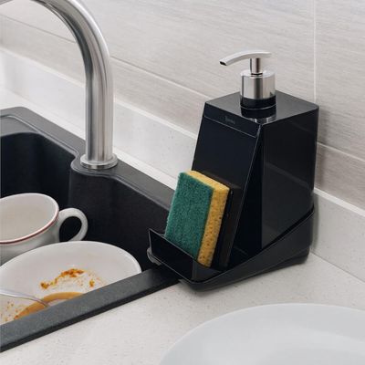 Kit Pia Escorredor de Louças Pratos e Dispenser Detergente com Porta Esponja 500ml Preto Crippa
