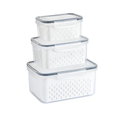 Kit 3 Potes Herméticos com Cesto Drenagem Acrílico Multiuso