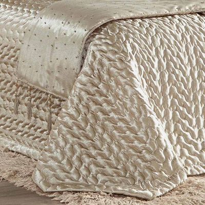 Kit Cobre Leito Fascínio Super King Cetim c/ Tule de Pérola 10 Peças - Bronze