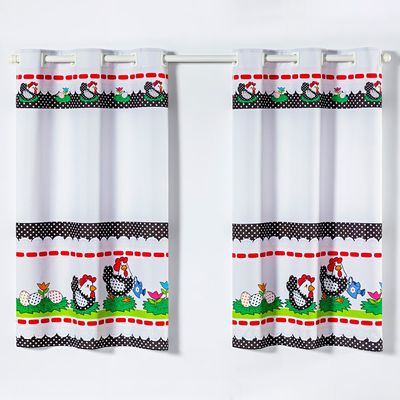 Cortina Gourmet Varão Cozinha Tecido Oxford 2,00m X 1,30m - Galinha Branca