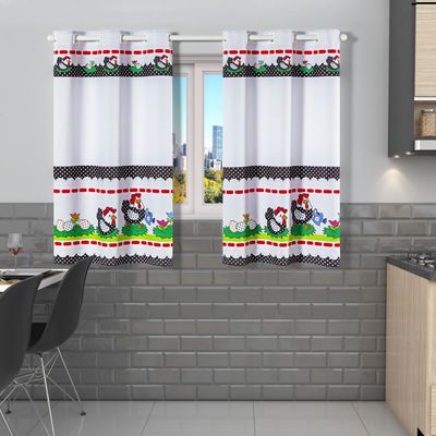 Cortina Gourmet Varão Cozinha Tecido Oxford 2,00m X 1,30m - Galinha Branca