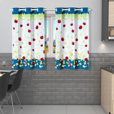 Cortina Gourmet Varão Cozinha Tecido Oxford 2,00m X 1,30m - Joaninhas Azul