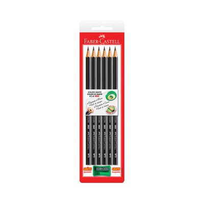 Lápis Grafite Faber-Castell Max Preto Nº2 com 4 Unidades e Apontador