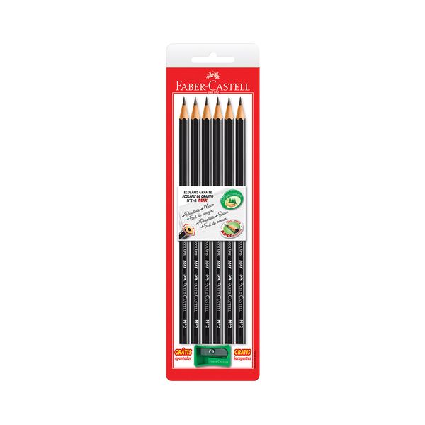 Lápis Grafite Faber-Castell Max Preto Nº2 com 4 Unidades e Apontador