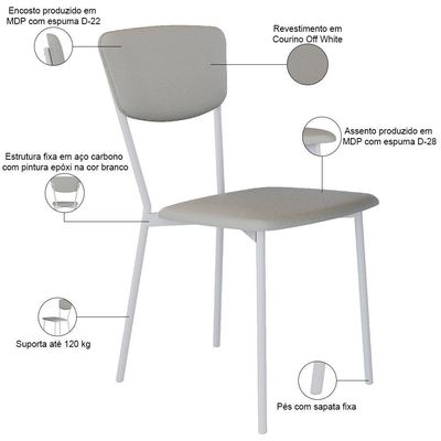 Cadeira Estofada Para Sala De Jantar Village Branco C01 Courino Off White - Lyam Decor