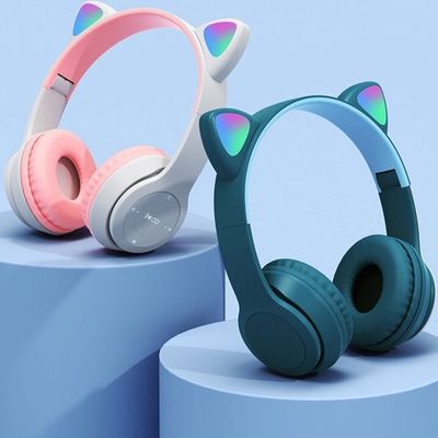 Fone De Ouvido Bluetooth Headset Com Orelha de Gatinho LED Branco
