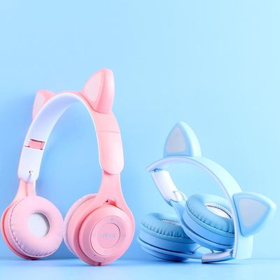 Fone De Ouvido Bluetooth Headset Com Orelha de Gatinho LED Preto