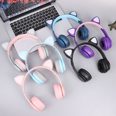 Fone De Ouvido Bluetooth Headset Com Orelha de Gatinho LED Preto
