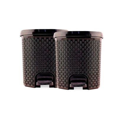 Kit 2 Lixeiras Rattan C/ Tampa Abertura Pedal Plástico Capacidade de 6 Litros Para Cozinha Escritório Preto