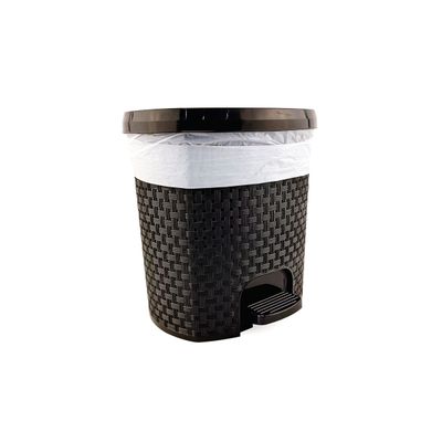 Kit 2 Lixeiras Rattan C/ Tampa Abertura Pedal Plástico Capacidade de 6 Litros Para Cozinha Escritório Preto