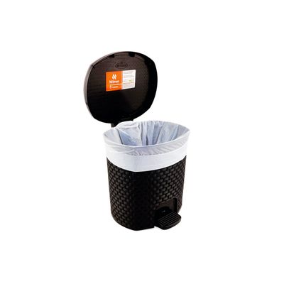Kit 2 Lixeiras Rattan C/ Tampa Abertura Pedal Plástico Capacidade de 6 Litros Para Cozinha Escritório Preto