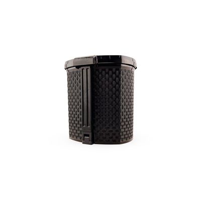 Kit 2 Lixeiras Rattan C/ Tampa Abertura Pedal Plástico Capacidade de 6 Litros Para Cozinha Escritório Preto