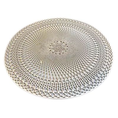 Jogo Americano 2 Peças Mesa Posta Mesa Redondo Linha Luxo Tamanho Grande Modelo Lotus em PVC Prata
