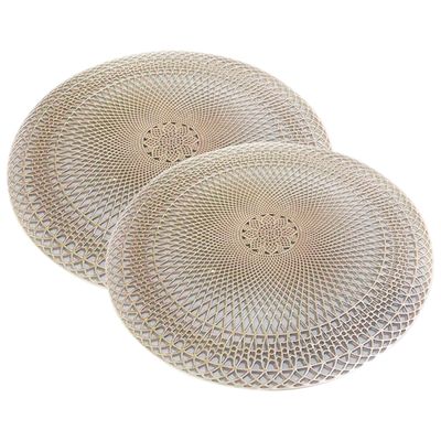 Jogo Americano 2 Peças Mesa Posta Mesa Redondo Linha Luxo Tamanho Grande Modelo Lotus em PVC Ouro Velho