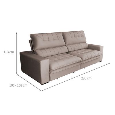 Sofá 3 Lugares Retrátil e Reclinável Mustang Veludo Castanho 230 cm
