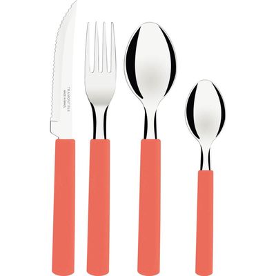 Faqueiro Tramontina Gamboa 16 Peças Vermelho Aço Inox Polipropileno Talheres de Mesa Jantar Cozinha