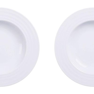 12 Pratos Fundos de Jantar Porcelana 23cm Branco Vibrare Aba Larga Tramontina